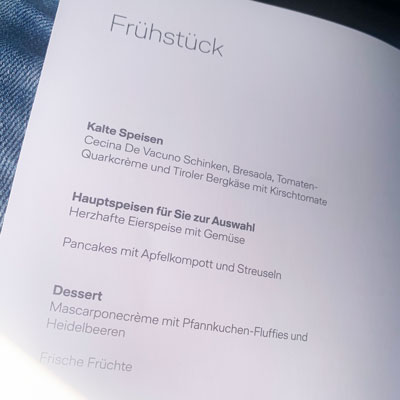 Lufthansa Business Class Kurzstrecke Fruehstuecksmenue sqr